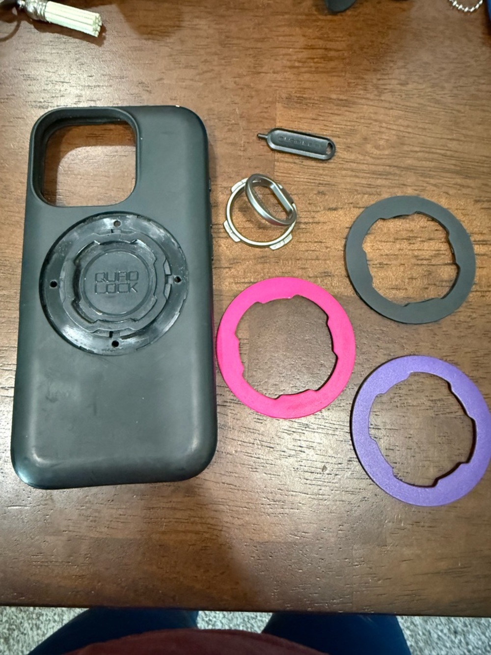 Quad Lock Black Apple iPhone 16 pro Phone Case with Pink & Purple Mount Rings